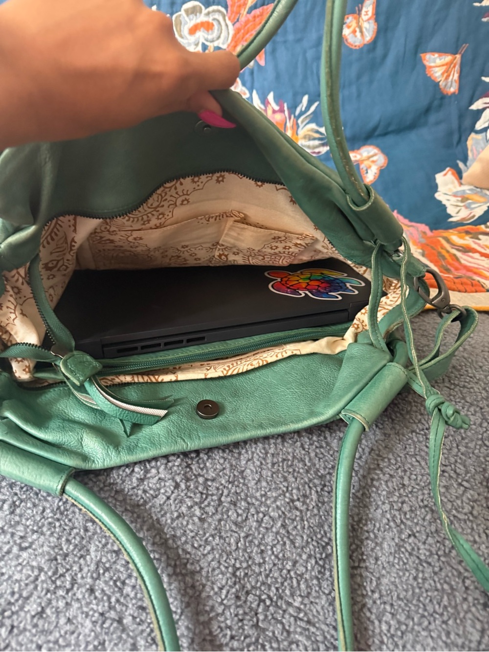 Free People Studded Teal Leather Bag - Picture 5 of 6